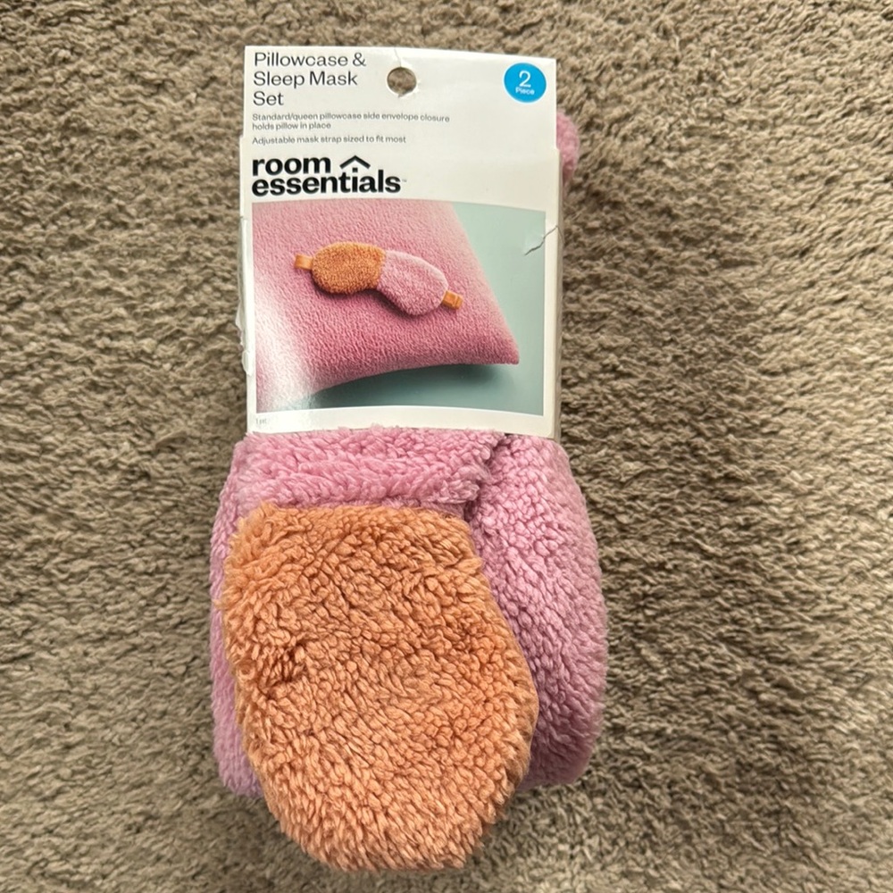 Room Essentials Pink Pillowcase and Peach Sleep Mask Set